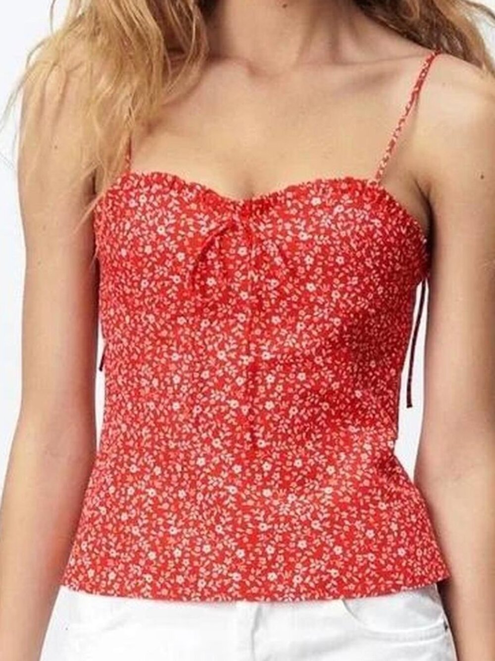 Zara Red Floral Tie-Front Cami